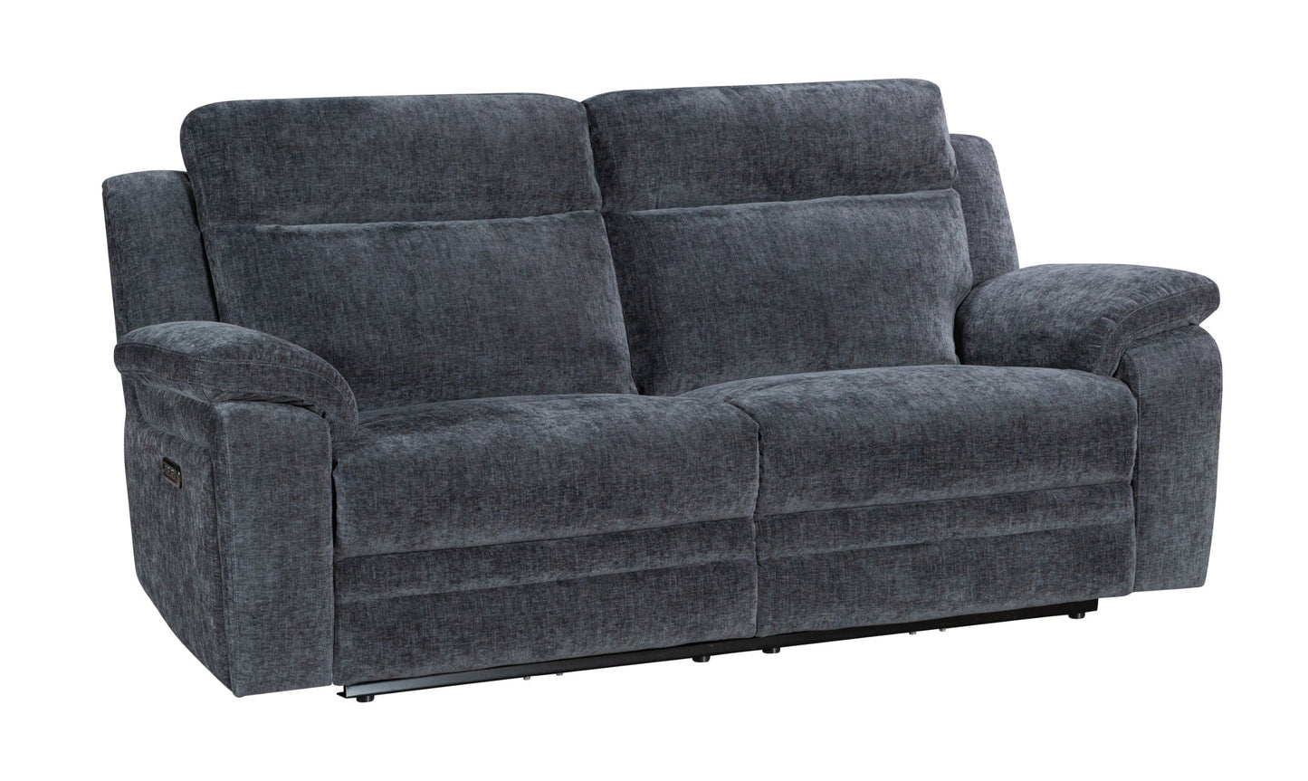 "Barretta" Electric / Power Reclining Grey Fabric Sofa Set - USB Charging & Drinks Tray Table