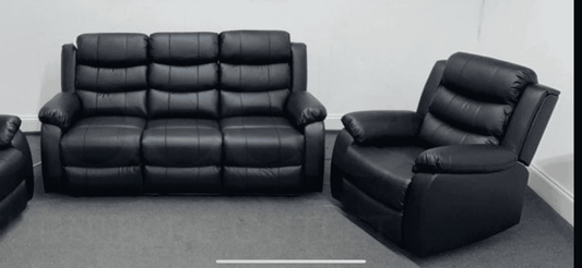 Lando Recliner Black Leather 3 + 1 Seater Sofa Set