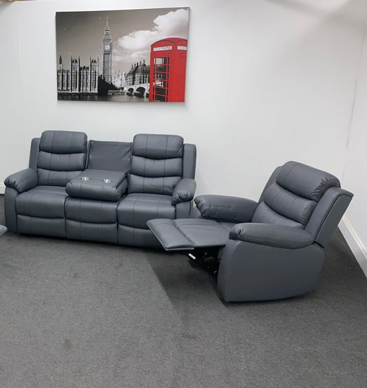 Lando Recliner Grey Leather 3 + 1 Seater Sofa Set | Couch |