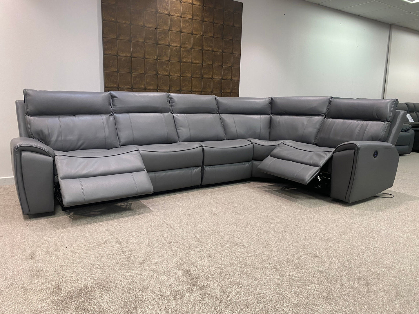 " Ronan " Milano Leather Sectional 5 Unit Power Recliner Corner Sofa With USB Charging Ports