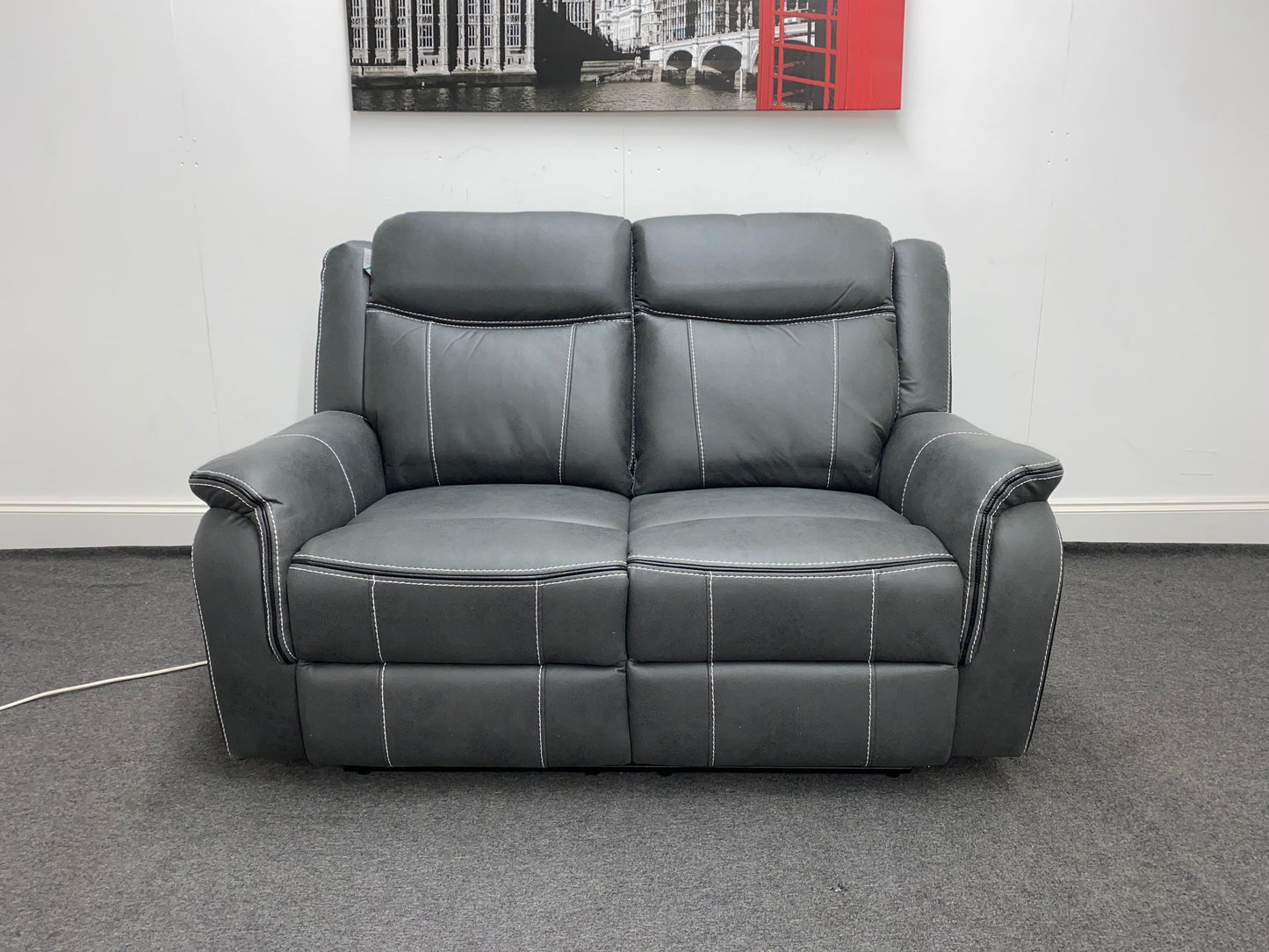 " Sloane Vision " Grey Water Resistant Microfibre Fabric 3 + 2 Seater Electric / Power Recliner Sofa Suite Set With USB Ports & Drop Down Tray Table | Couch |