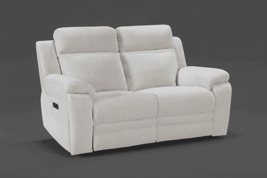 "Barre" Electric Reclining Ivory Fabric 2 Seater Sofa - USB Charging Ports
