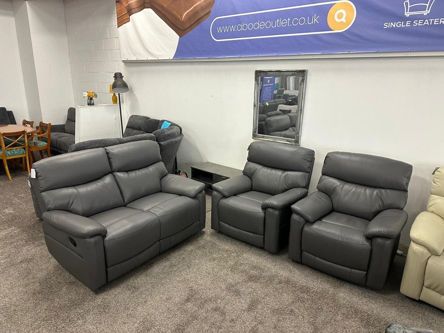 DFS Grey MILANO Leather Electric Reclining 2 + 1 + 1 Seater Sofa Suite Set + USB Ports