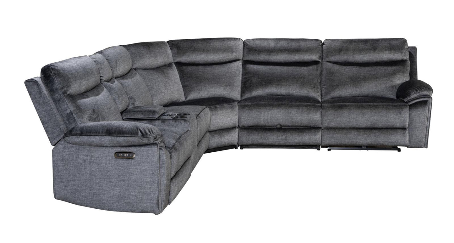 " Trek " Drinks Cooling Cupholders Plush Grey Fabric Power Recliner Large Corner Sofa With USB Charging Ports