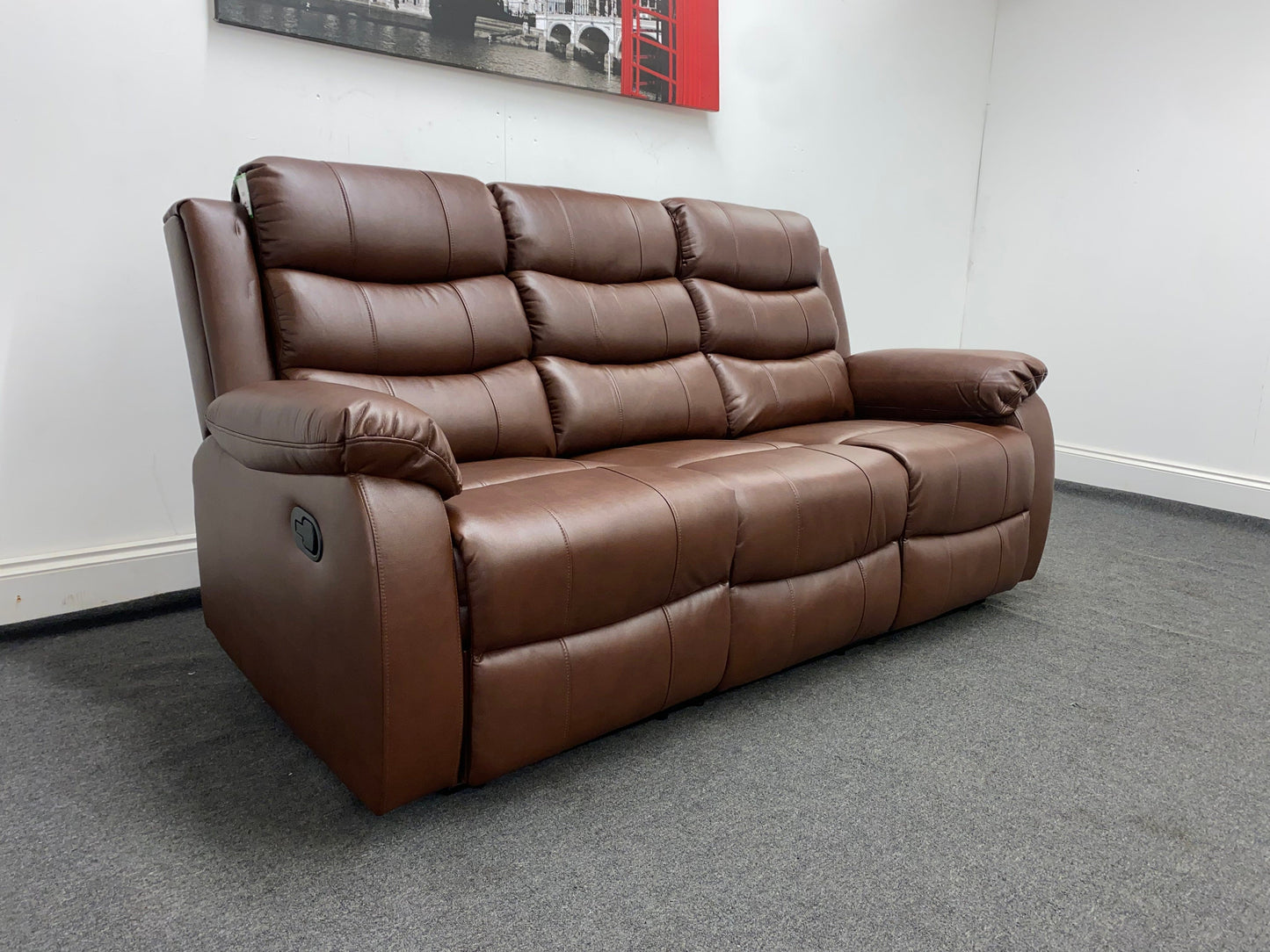 Lando Recliner Brown Leather 3 + 1 + 1 Seater Sofa (Couch) Set With Drop Down Drinks Table & 2 Stage Recliner Motion