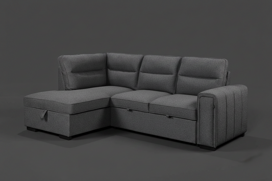 (Back in stock 15th August) 'Musk' Dark Grey Fabric Left Hand Facing Corner Sofa Bed With Storage & Drinks Holder
