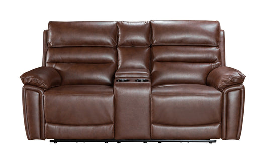 Donald Brown Leather Electric / Power Reclining 2 Seater Sofa With USB Charging Ports & Drinks Coolers