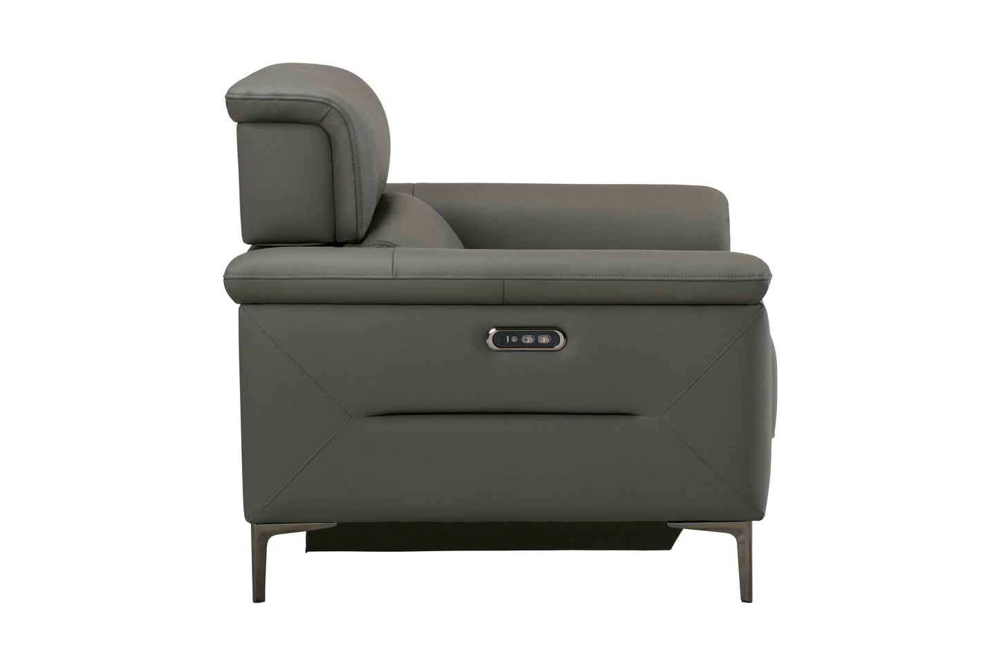 San Andreas Electric Recliner Grey Top Grain Leather Armchair / 1 Seater Sofa With Power Headrests & USB Charging Ports