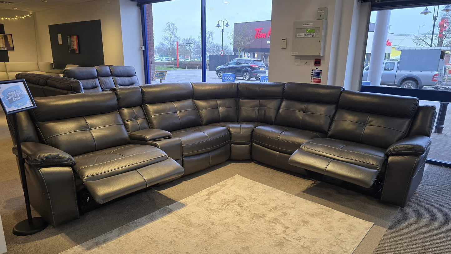 Parker 2c2c Electric Recliner Grey Leather Corner Sofa