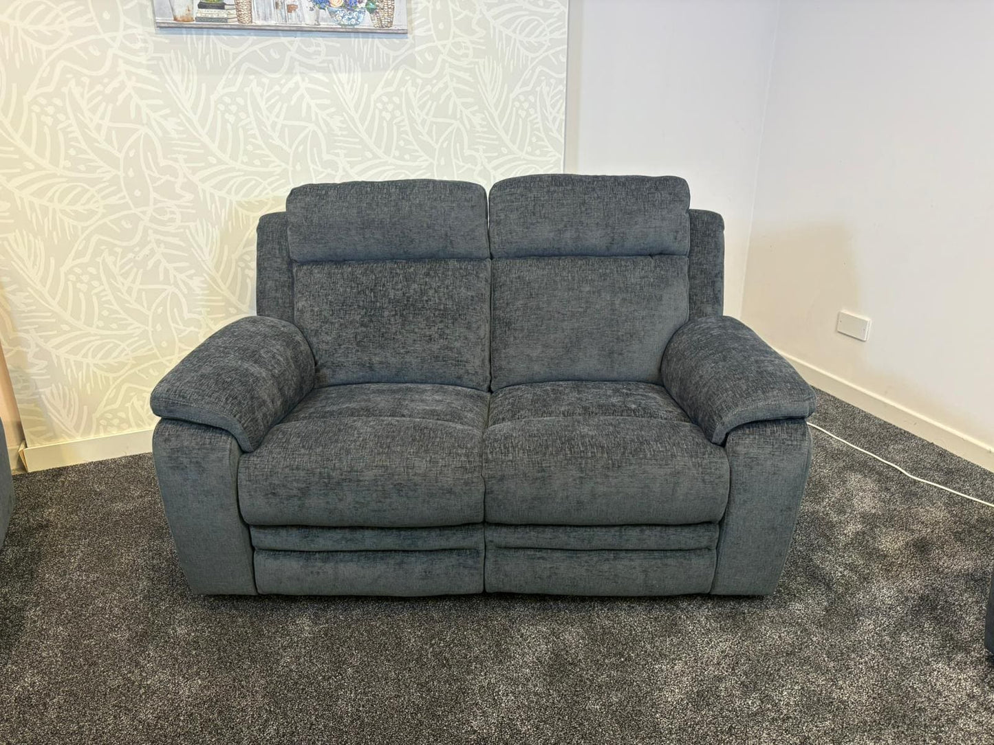 "Barretta" Electric / Power Reclining Grey Fabric Sofa Set - USB Charging & Drinks Tray Table