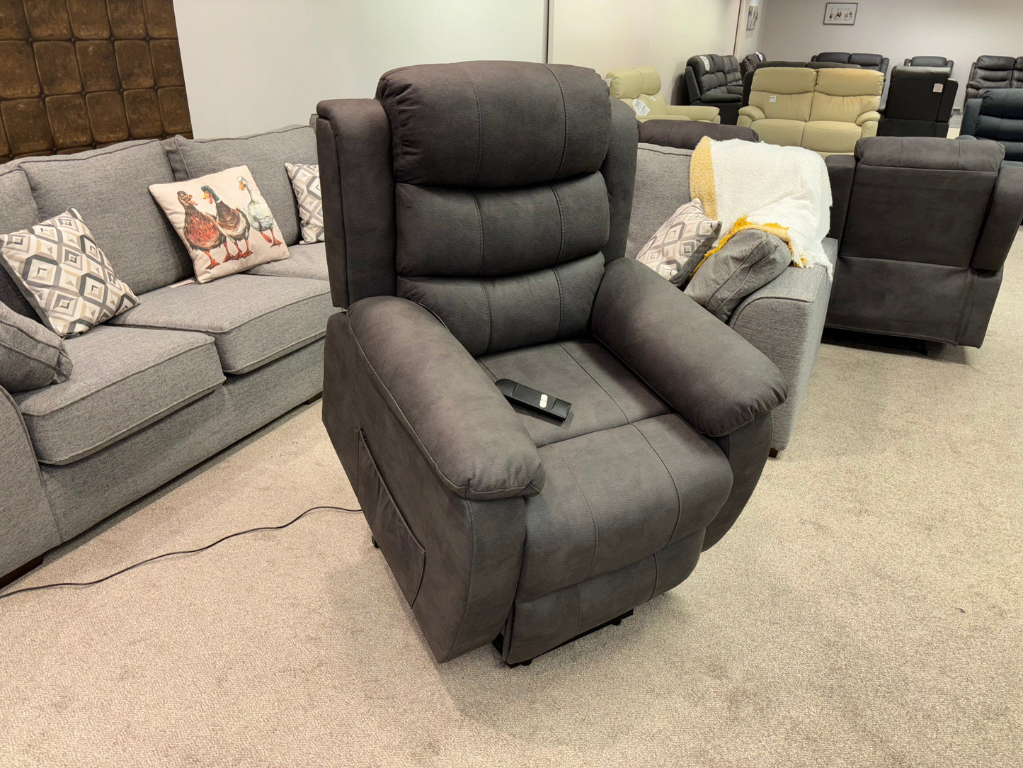 Dual Motor Electric Willow Fabric Rise & Recliner 1 Seater Sofa / Armchair