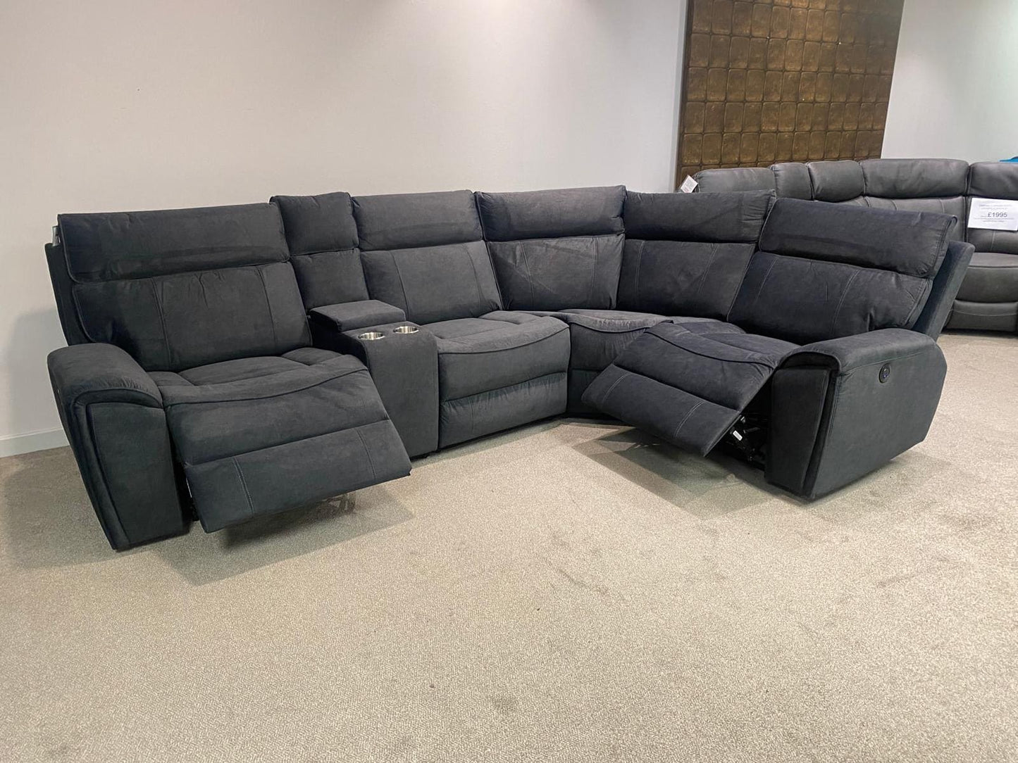 Ronan Reversible Plush Velvet Fabric Electric Recliner Corner Sofa + Drinks Console & USB + USBC Ports