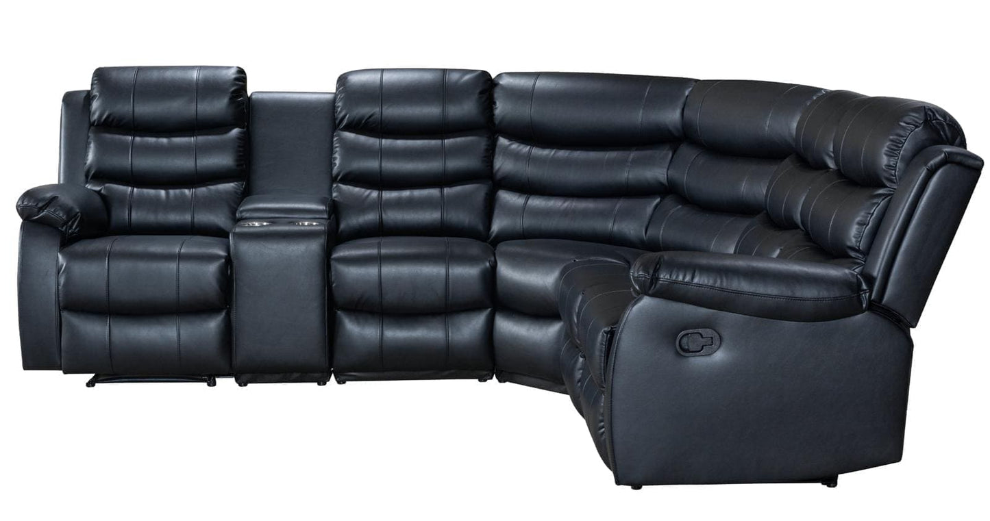 Black Leather 'Lando' MANUAL Reclining Corner Sofa | Reversible & Modular | Drinks Consol | High Backrest | Built To Fit Any Home | Couch |