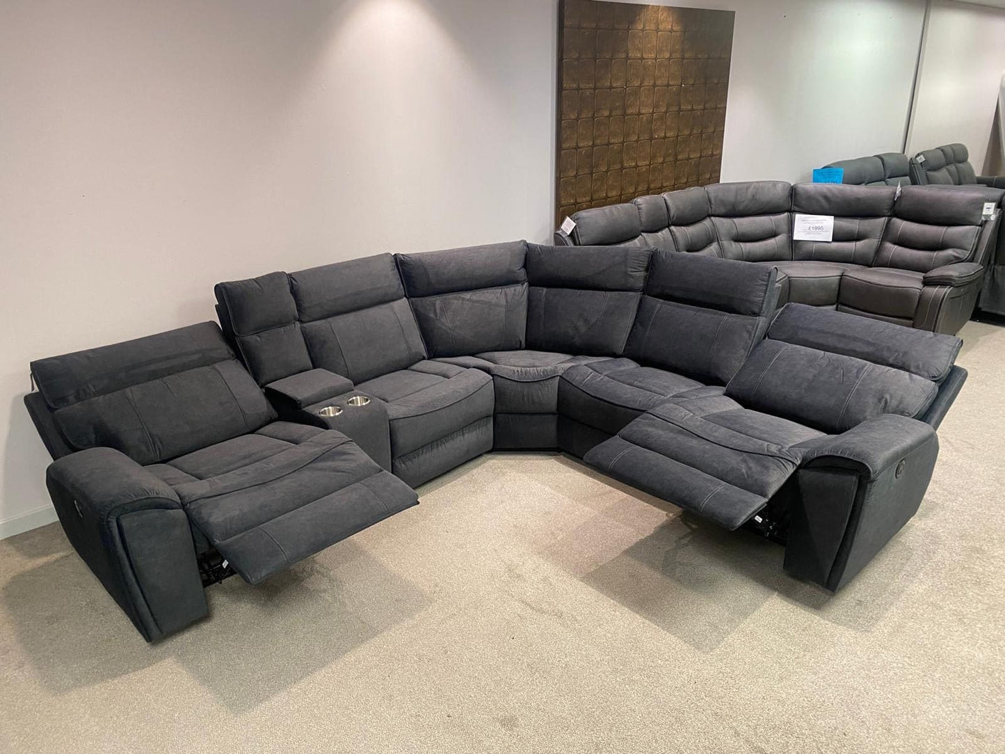 " Ronan " Sectional 6 Unit Plush Fabric Power Recliner Corner Sofa With USB Charing Ports + Drinks Console | Couch |