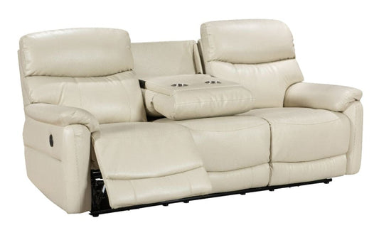 DFS Ivory / Cream Milano Leather Electric Reclining 3 Seater + 2 Seater Sofa + Armchair Suite Set | Drop Down Drinks Tray Table | 2 Stage Recline Feature | USB Device Charging Ports | Couch |
