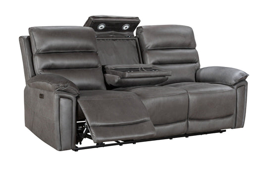 (Back in stock 15th Feb) Donald Grey Suede Fabric Electric / Power Reclining Sofa Range Suite Set With USB Charging Ports & Drop Down Tray Table