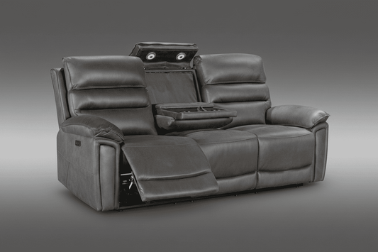 DFS Lawson Grey Easy Clean Fabric Electric Reclining 3 Seater + 2 Seater Sofa Set With USB Charging Ports, Drop Down Tray Table & Drinks Cooling Cupholders