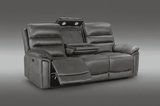 DFS Lawson Grey Easy Clean Fabric Electric Reclining 3 Seater + 2 Seater Sofa Set With USB Charging Ports, Drop Down Tray Table & Drinks Cooling Cupholders