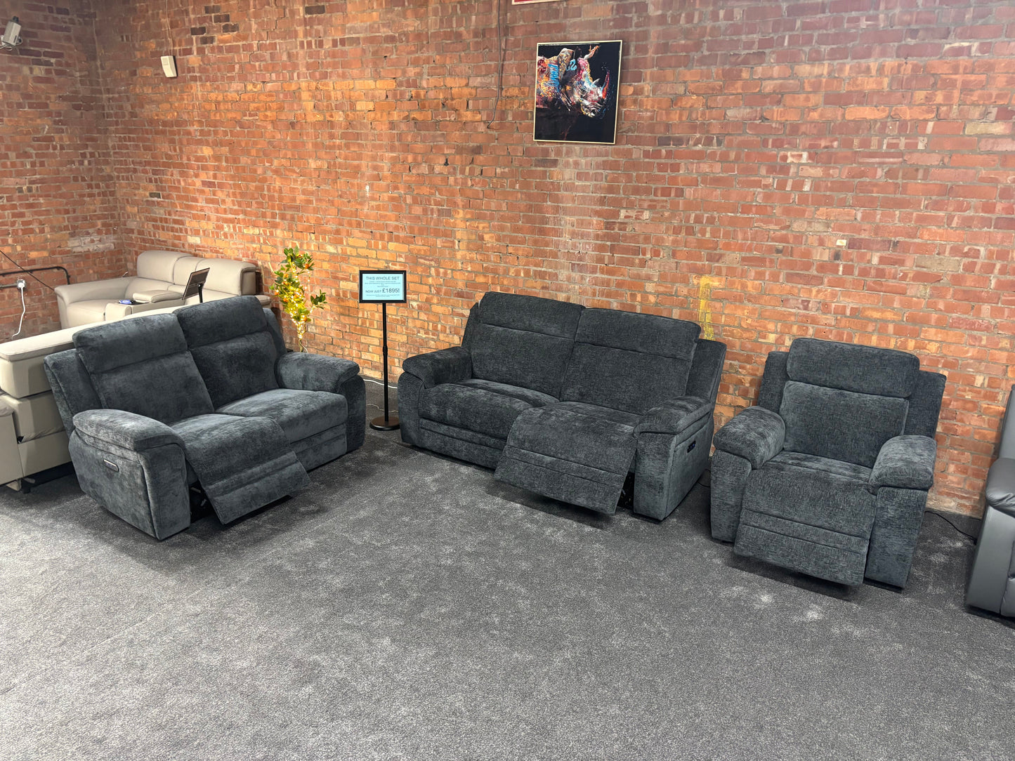 "Barre" Electric / Power Reclining Grey Fabric Sofa Set - USB Charging Ports