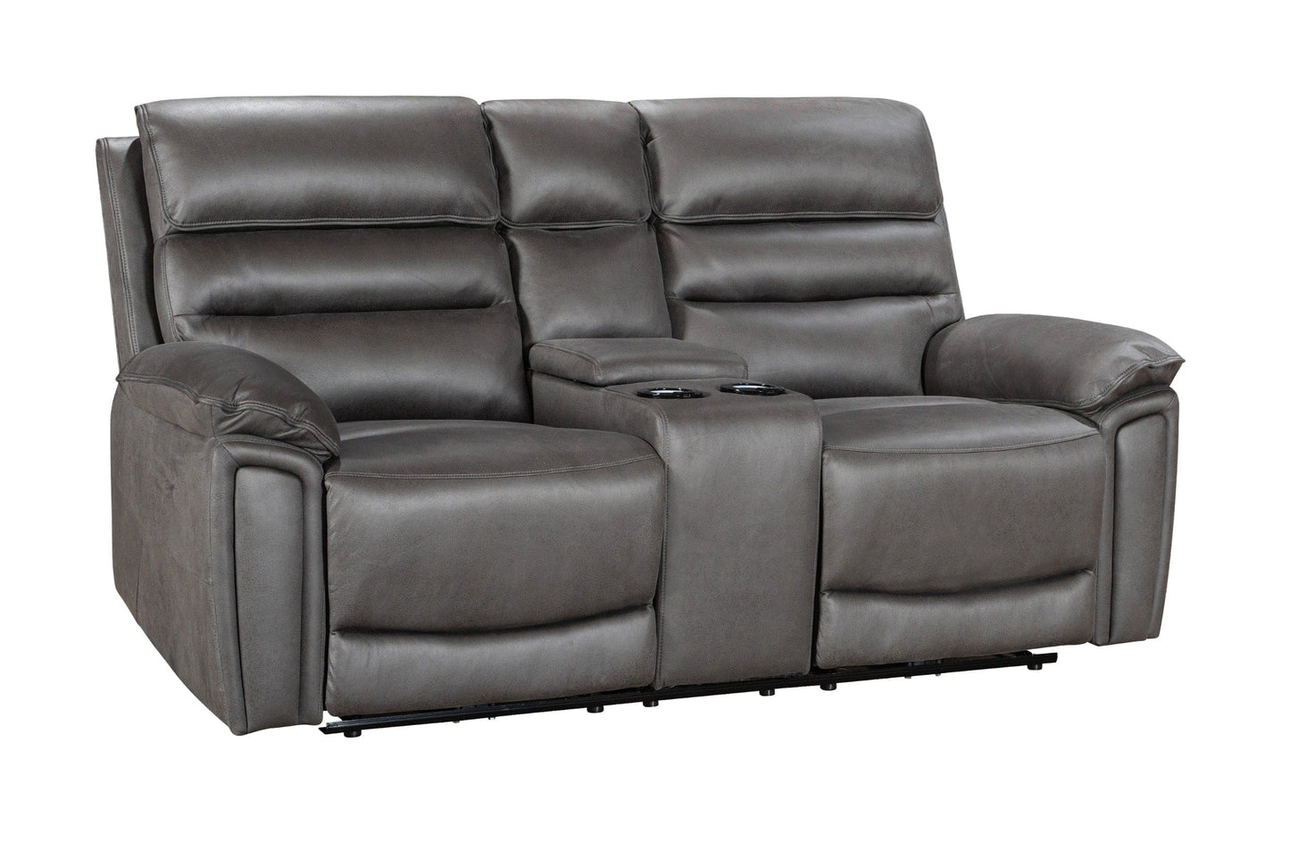 Donald Grey Suede Fabric Electric / Power Reclining 2 Seater With Drinks Console Sofa With USB Charging Ports & Drinks Coolers