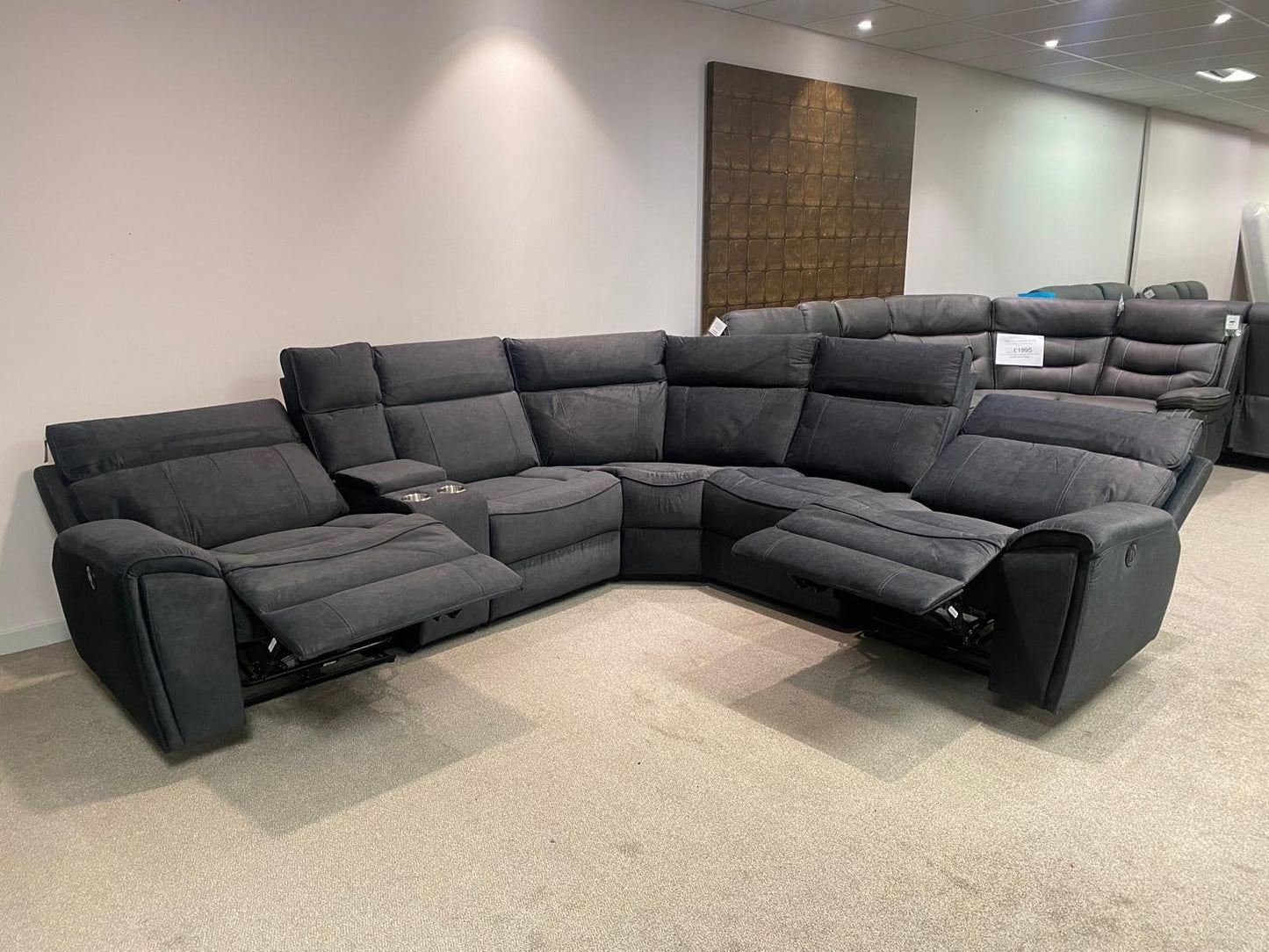 " Ronan " Sectional 6 Unit Plush Fabric Power Recliner Corner Sofa With USB Charing Ports + Drinks Console | Couch |