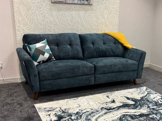 DFS Electric Recliner Ocean / Blue Plush Velvet Fabric 3 Seater Sofa