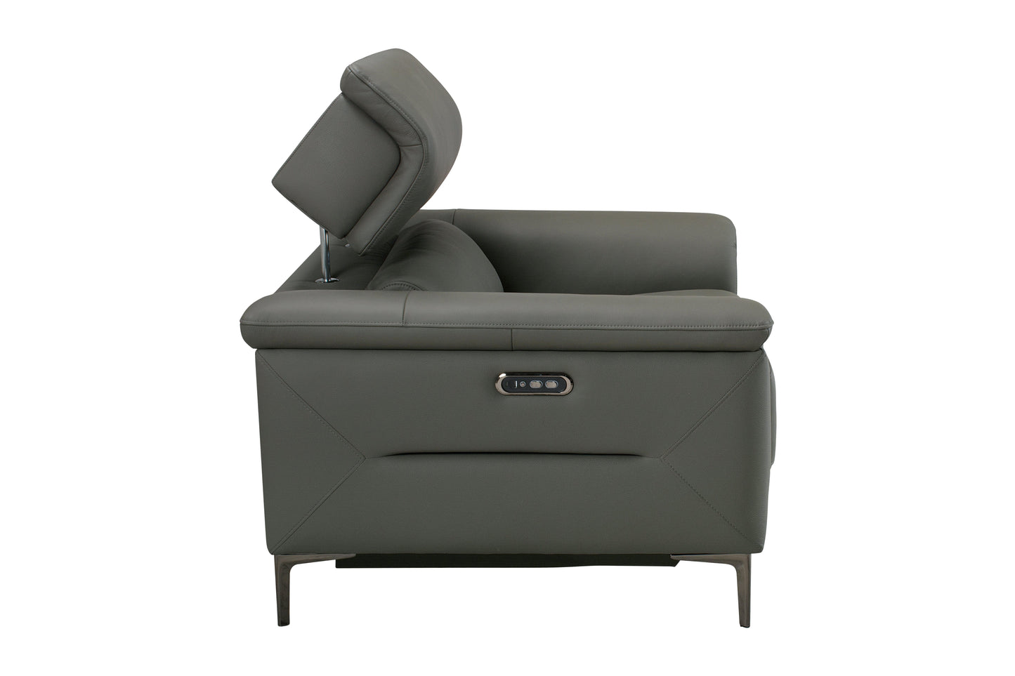 San Andreas Electric Recliner Grey Top Grain Leather Armchair / 1 Seater Sofa With Power Headrests & USB Charging Ports