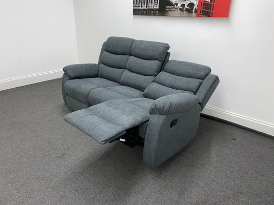 Lewson Charcoal Grey Fabric Reclining 3 Seater Sofa With Fold Down Tray Table | Couch |