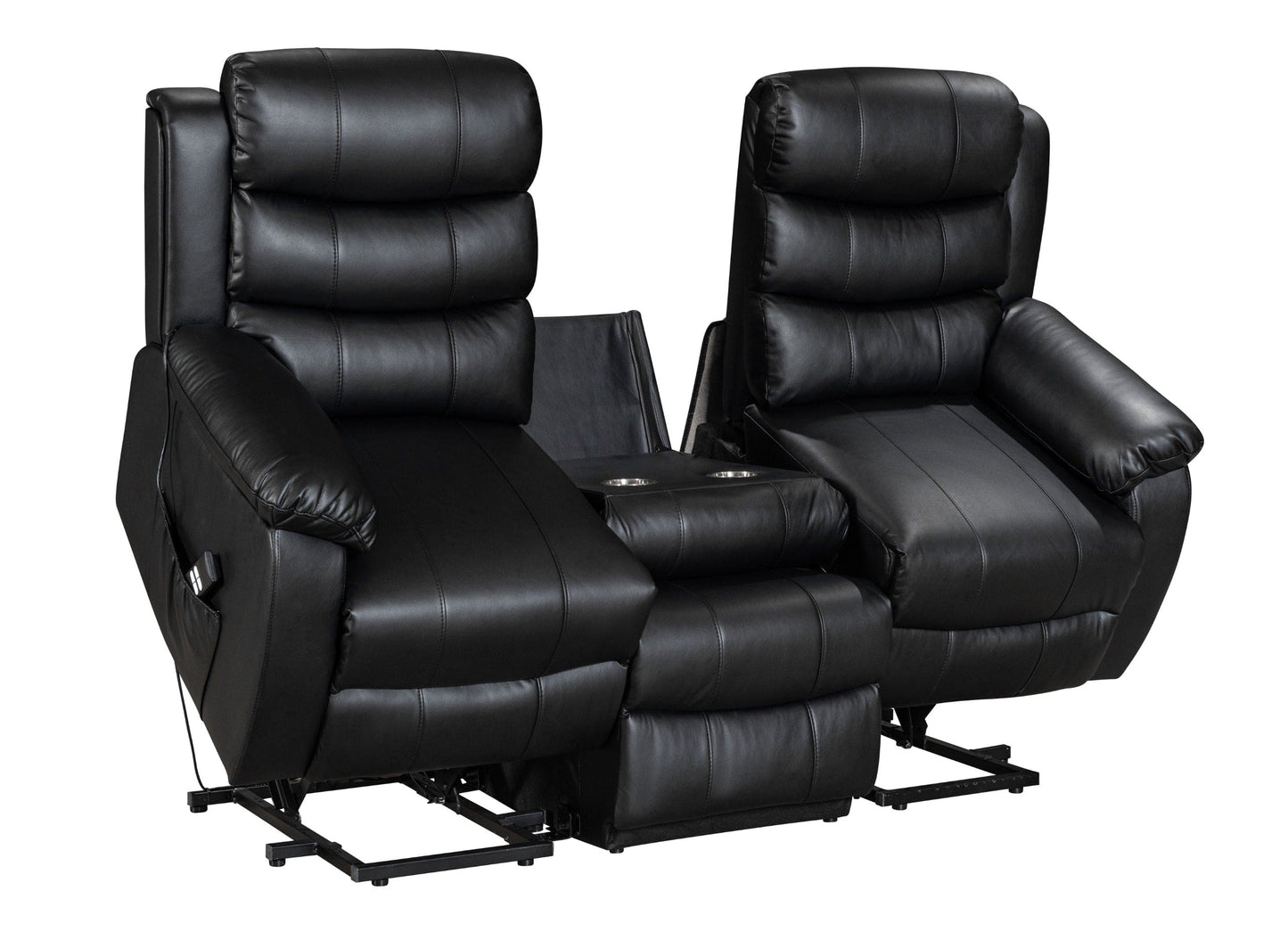 Dual Motor Electric Lando Black Leather Rise & Recliner 3 Seater Sofa Suite Couch