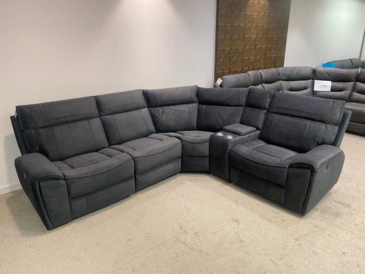 Ronan Reversible Plush Velvet Fabric Electric Recliner Corner Sofa + Drinks Console & USB + USBC Ports