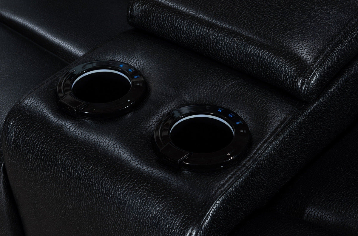 Calisese Black Leather Electric Reclining 3 Seater + 2 Seater With Drinks Console Sofa Range Suite Set With USB Charging Ports & Drop Down Tray Table