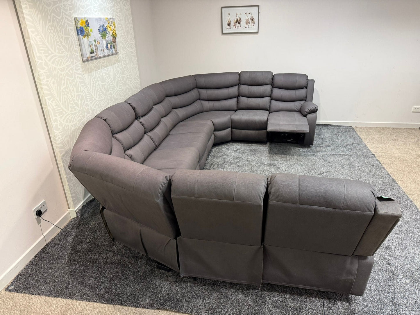 Large Willow Grey Fabric U Shape Corner Sofa With Fold down Tray Table