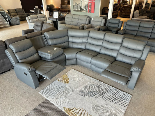 "Lando "  Grey Easy Clean Leather Large 3C2 Recliner Modular Corner Sofa