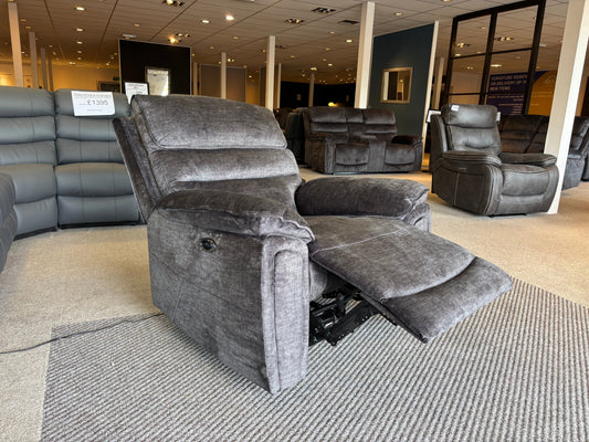 The “ Donald " Electric / Power Reclining Charcoal Grey Fabric 1 Seater Sofa / Armchair - USB Charging Plus High Seating & Backrest Position
