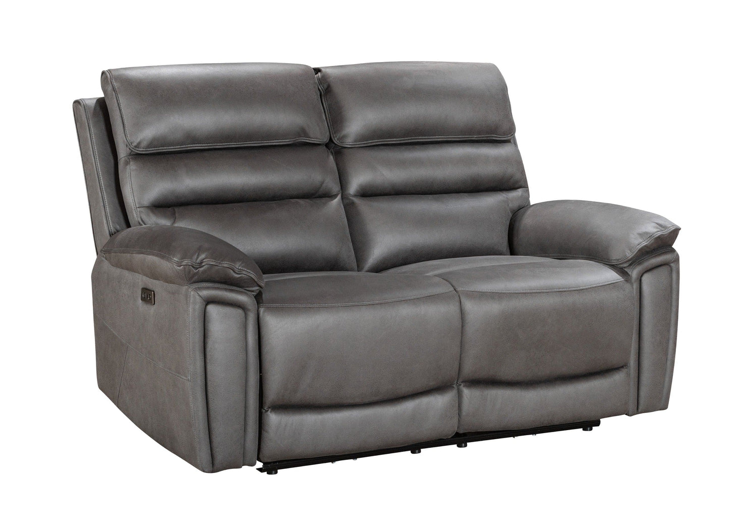 Donald Grey Suede Fabric Electric / Power Reclining Sofa Range Suite Set With USB Charging Ports & Drop Down Tray Table