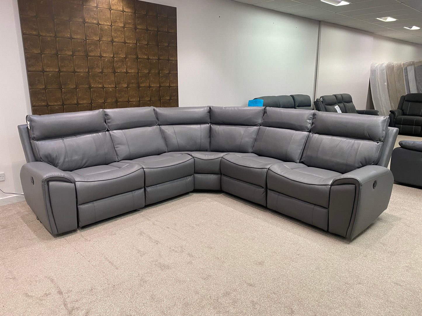 " Ronan " Milano Leather Sectional 5 Unit Power Recliner Corner Sofa With USB Charging Ports