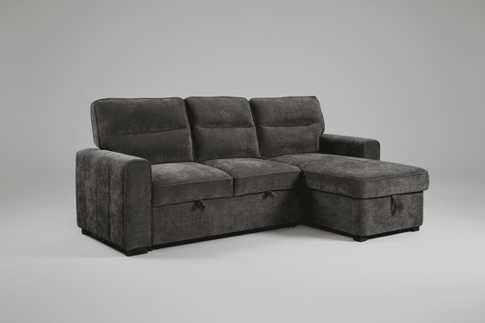 (Back in stock 15th August) 'Lionel' Charcoal Grey Fabric Right Hand Facing Corner Sofa Bed With Storage