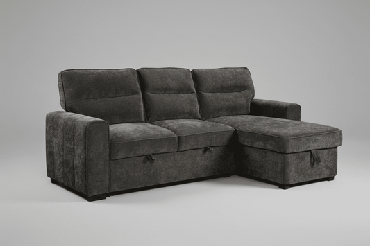 'Lionel' Charcoal Grey Fabric Right Hand Facing Corner Sofa Bed With Storage