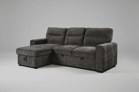 (Back in stock 15th August) 'Lionel' Charcoal Grey Fabric Left Hand Facing Corner Sofa Bed With Storage