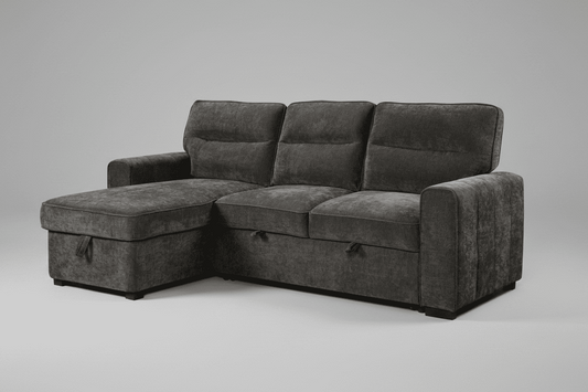 'Lionel' Charcoal Grey Fabric Left Hand Facing Corner Sofa Bed With Storage