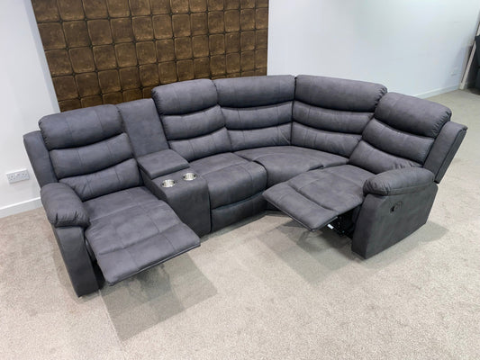 "Willow" Dark Grey Easy Clean Fabric 2C1 Recliner Modular / Reversible Corner Sofa + Console