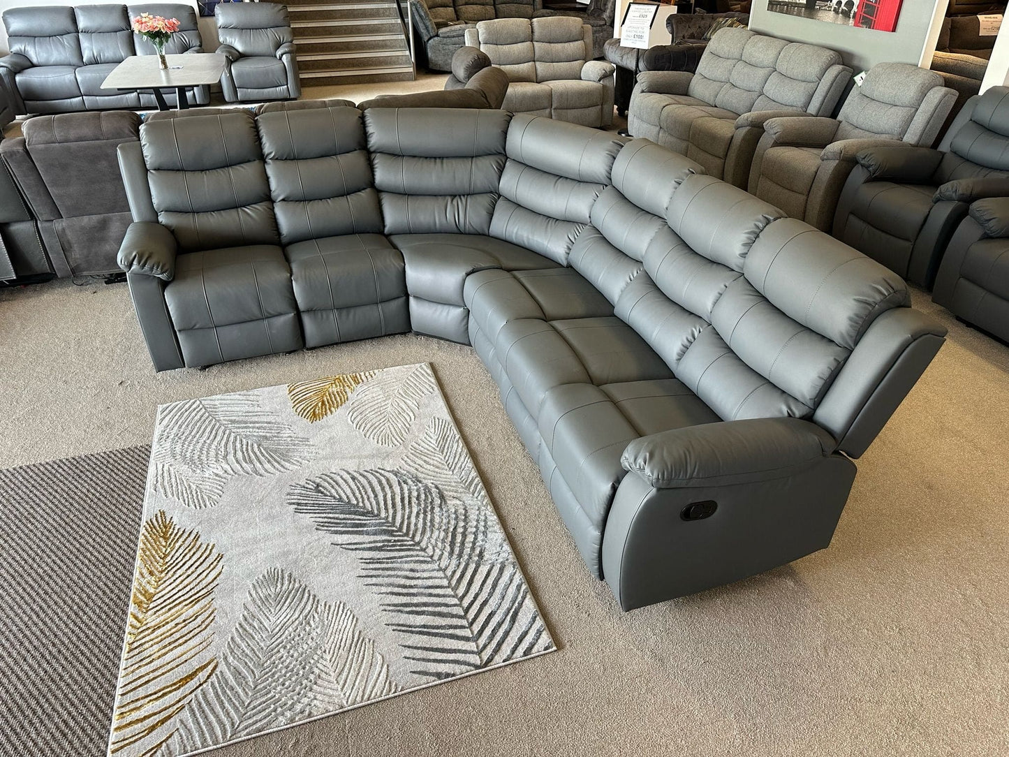 "Lando " Grey Easy Clean Leather Large 3C2 Recliner Modular Corner Sofa