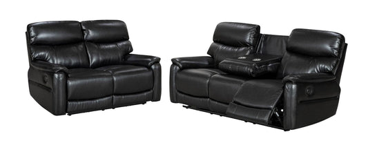 Black Milano Leather Electric / Power Reclining 3 Seater + 2 Seater Sofa Suite Set With USB Charging Ports & Drop Down Tray Table