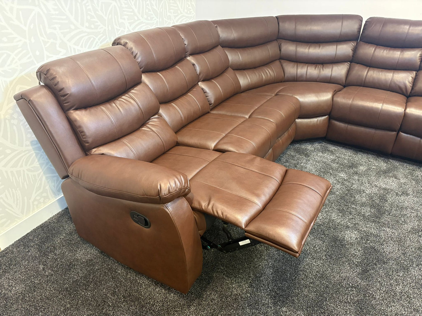 "Lando" Brown Leather 3C3 Recliner Corner Sofa | Drinks Tray Table x 2 | Modular