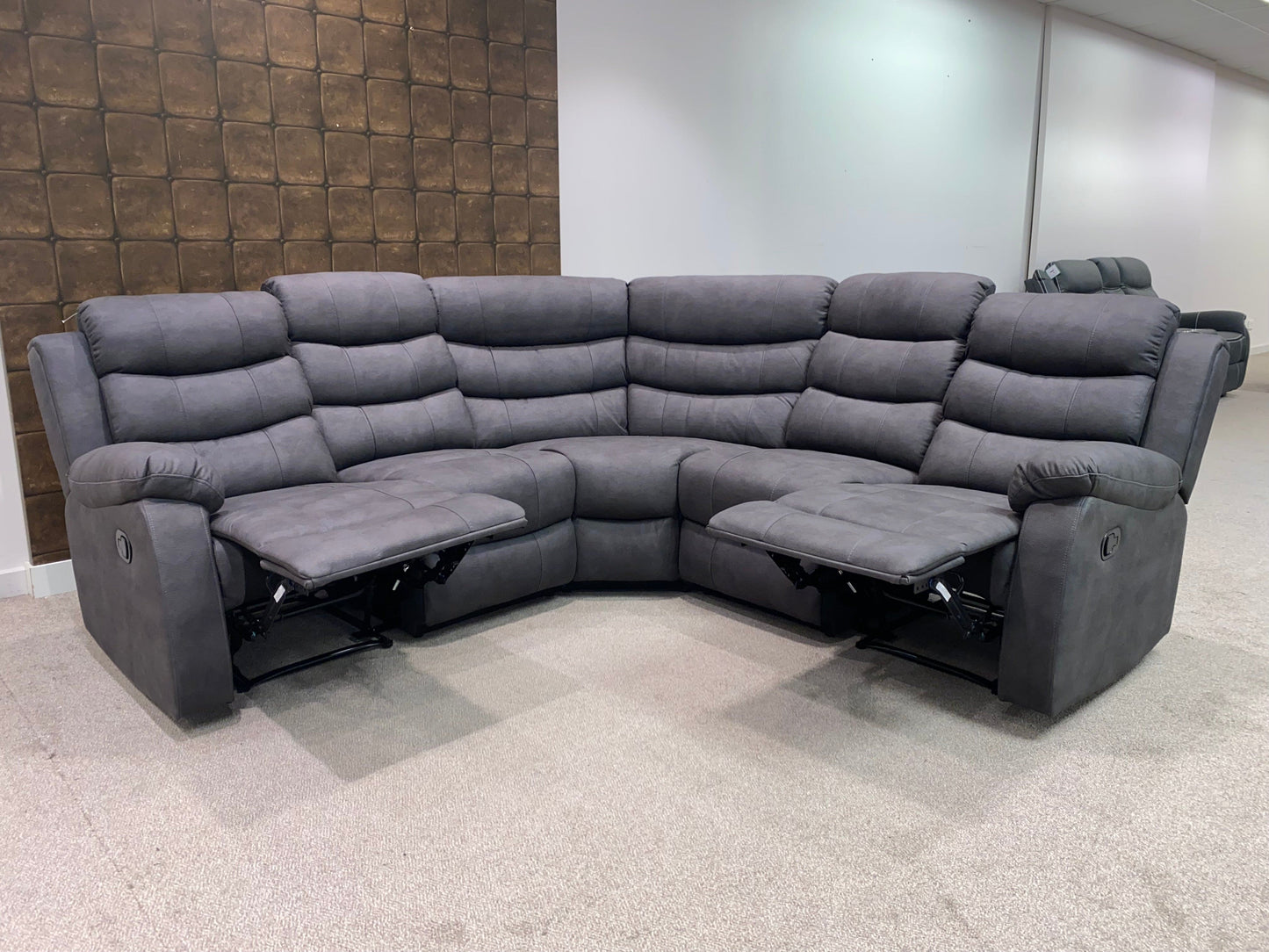 "Willow" Dark Grey Easy Clean Fabric 2C2 Recliner Modular Corner Sofa | Drinks Tray Table