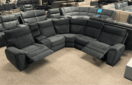 " Ronan " Drinks Cooling Cupholders Plush Grey Fabric Power Recliner Large Corner Sofa With USB Charging Ports