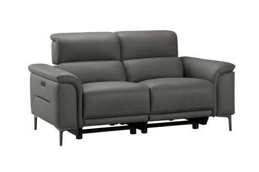 San Andreas Electric Recliner Grey Top Grain Leather 2 Seater Sofa With Power Headrests & USB Charging Ports