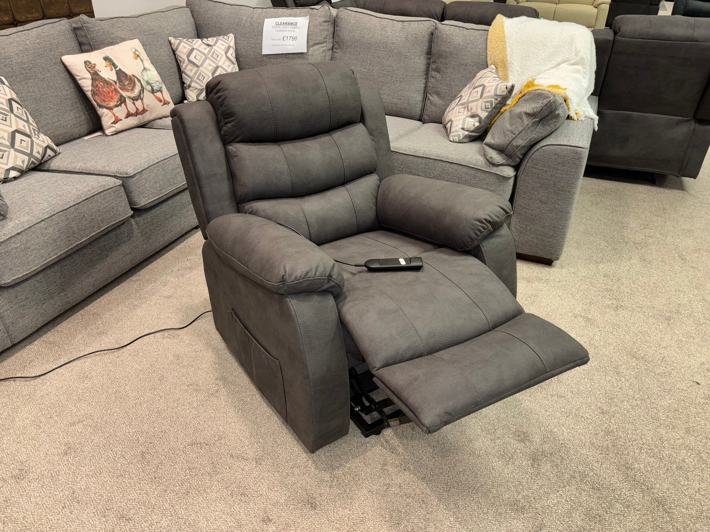 Dual Motor Electric Willow Fabric Rise & Recliner 1 Seater Sofa / Armchair