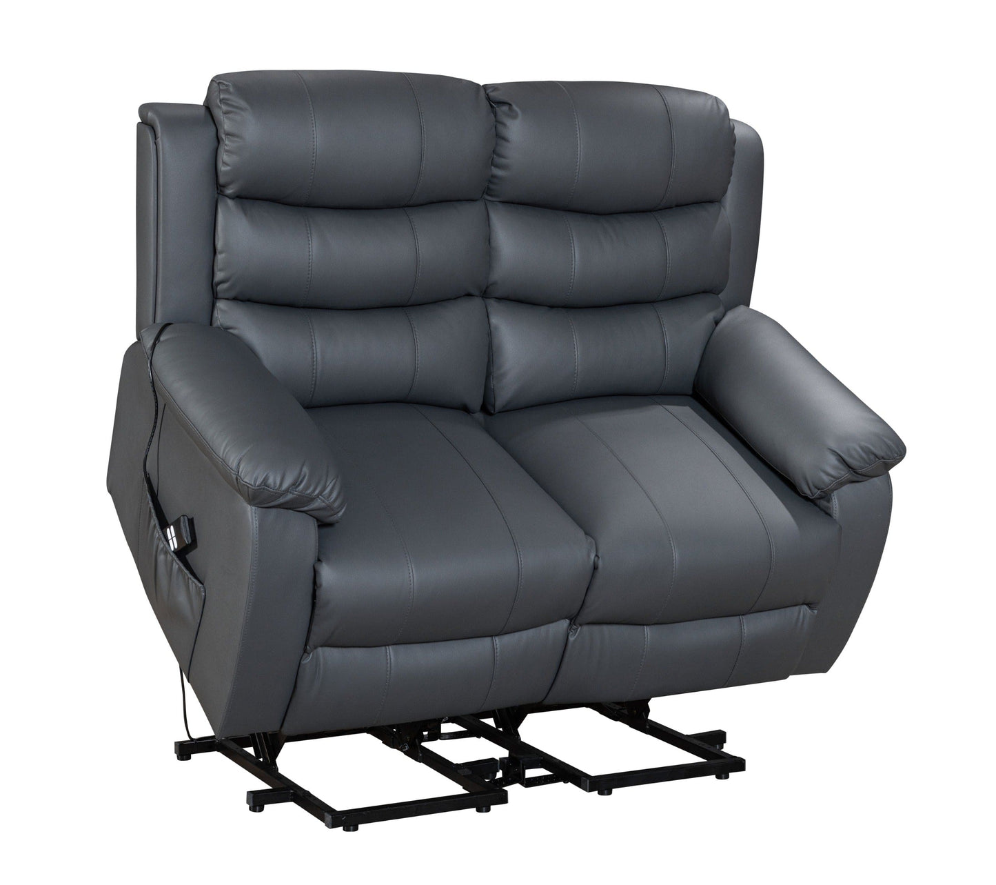 Dual Motor Electric Lando Grey Leather Rise & Recliner 2 Seater Sofa Suite Couch