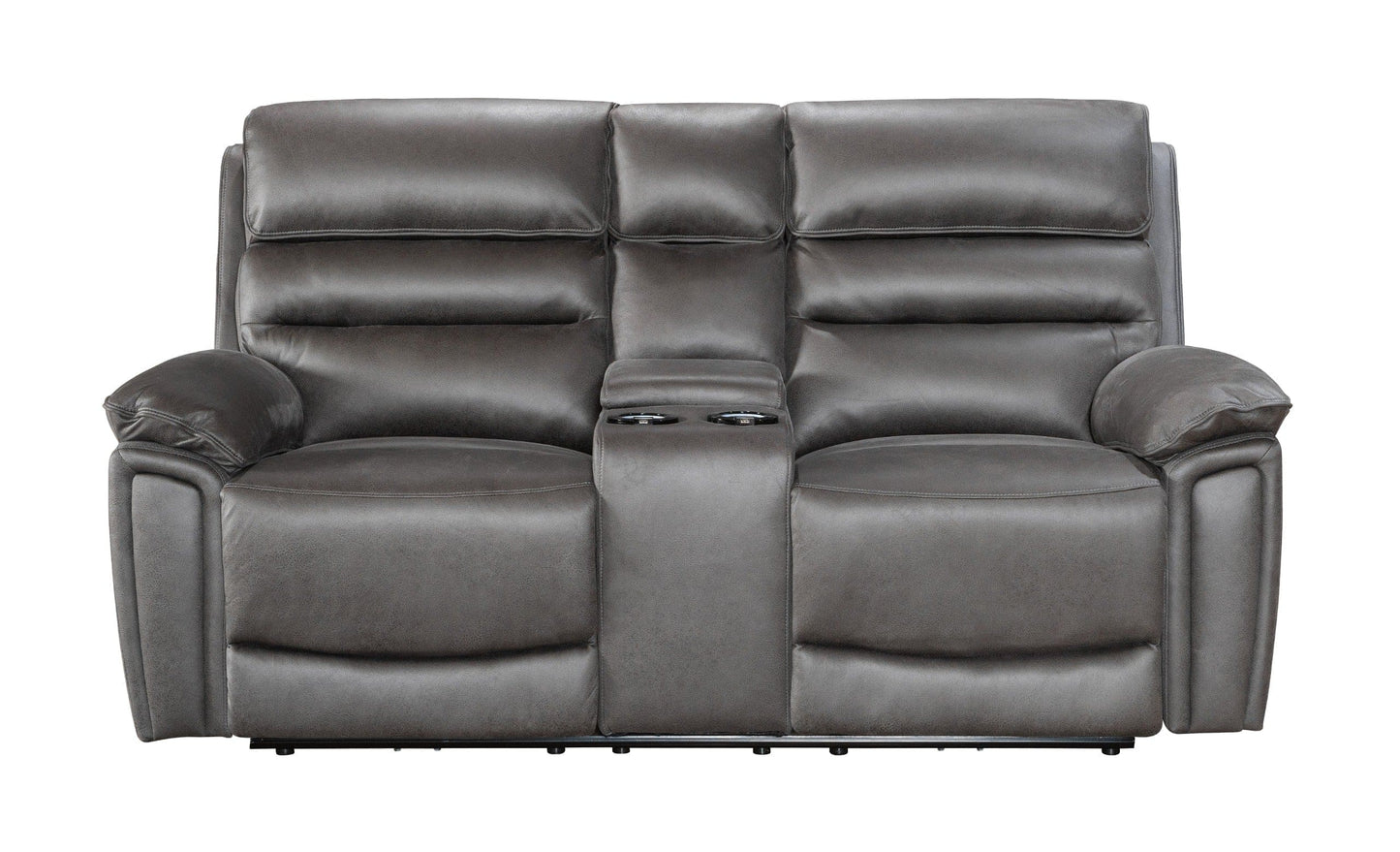 Donald Grey Suede Fabric Electric / Power Reclining 2 Seater With Drinks Console Sofa With USB Charging Ports & Drinks Coolers